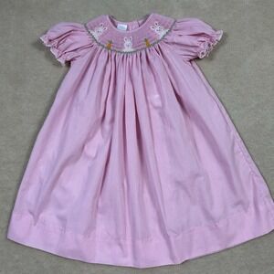Edgehill Collection Girls Pink Smocked Embroidered Mini Check Easter Dress 3T